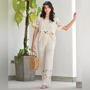 Revolve Solitaire Cream Crochet Jumpsuit